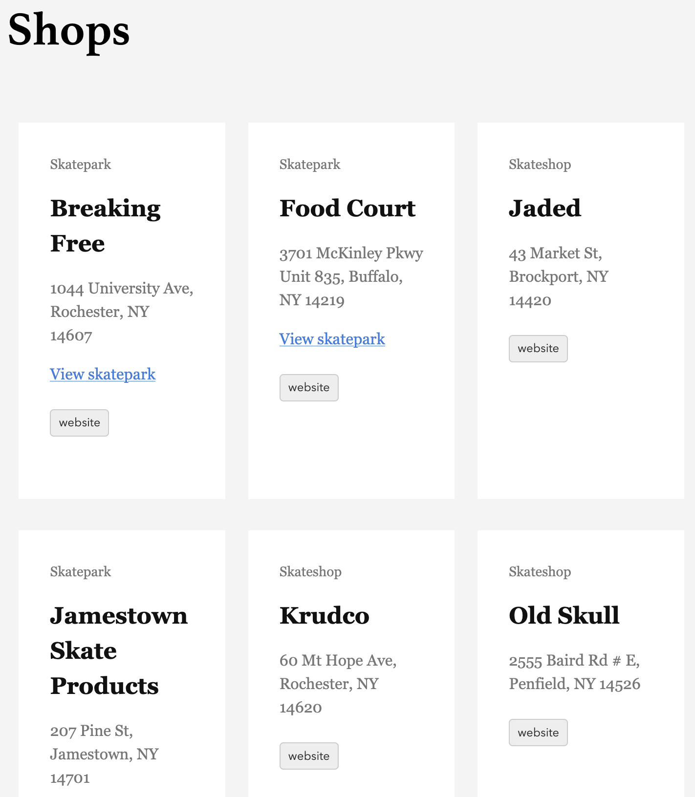 New shops page